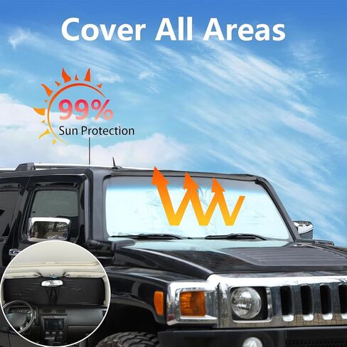 PIUGILH Windshield Sunshade with Storage Pouch Compatible with Hummer H3 2005-2009, Front Window Sun Visor Shield Foldable Reflective Cover (Silver) in Saudi Arabia