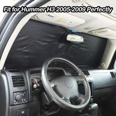 PIUGILH Windshield Sunshade with Storage Pouch Compatible with Hummer H3 2005-2009, Front Window Sun Visor Shield Foldable Reflective Cover (Silver) in Saudi Arabia