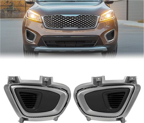 إطار ضوء الضباب من HECASA متوافق مع 2016-2018 Kia Sorento EX | ل | LX بديل لـ KI1038129 KI1039129 المصد الأمامي مصباح الضباب غطاء الكسوة مطلي + محكم رمادي + أسود الجانب الأيسر والأيمن in Saudi Arabia