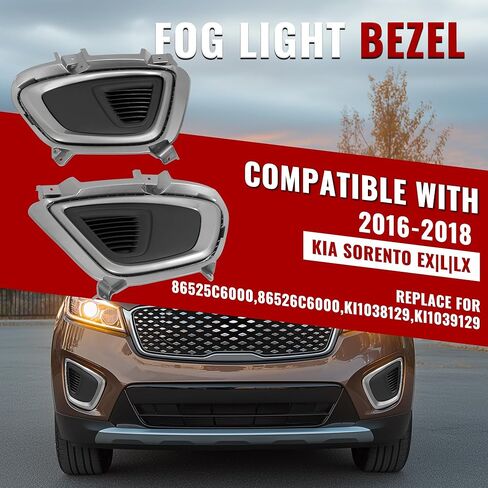 إطار ضوء الضباب من HECASA متوافق مع 2016-2018 Kia Sorento EX | ل | LX بديل لـ KI1038129 KI1039129 المصد الأمامي مصباح الضباب غطاء الكسوة مطلي + محكم رمادي + أسود الجانب الأيسر والأيمن in Saudi Arabia