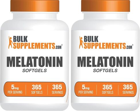 BulkSupplements.com Melatonin 5 mg Softgels - Melatonin for Adults, Sleep Supplement - 5mg Melatonin per Serving, Gluten Free, 1 Softgel per Serving, 365 Count (Pack of 1) in Saudi Arabia
