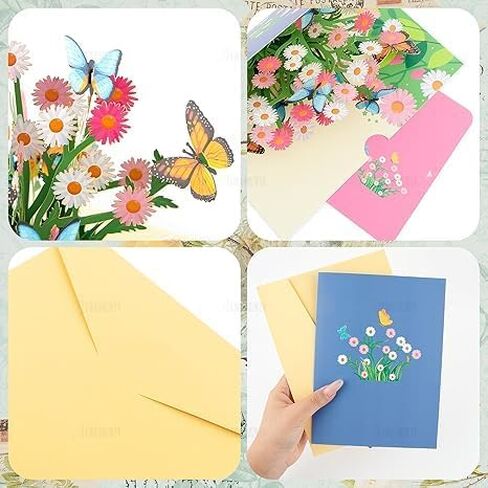Pop Up 3D Card Butterfly And Daisy With Envelope Note Tag Happy Anniversary Cards Birthday For Women in Saudi Arabia