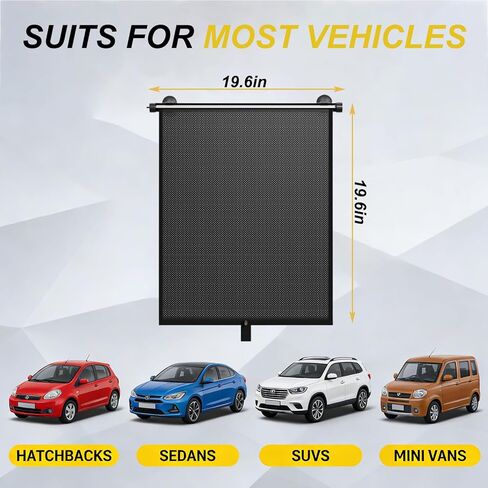 2 Pack Retractable Car Shades for Side Windows - Window Sun Shade for Car with Strong Suction Cups | Roller Shades UV Heat Block Sun Shade for Cars House Office Window (L:19.6"x19.6") in Saudi Arabia