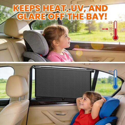 2 Pack Retractable Car Shades for Side Windows - Window Sun Shade for Car with Strong Suction Cups | Roller Shades UV Heat Block Sun Shade for Cars House Office Window (L:19.6"x19.6") in Saudi Arabia