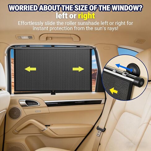 2 Pack Retractable Car Shades for Side Windows - Window Sun Shade for Car with Strong Suction Cups | Roller Shades UV Heat Block Sun Shade for Cars House Office Window (L:19.6"x19.6") in Saudi Arabia