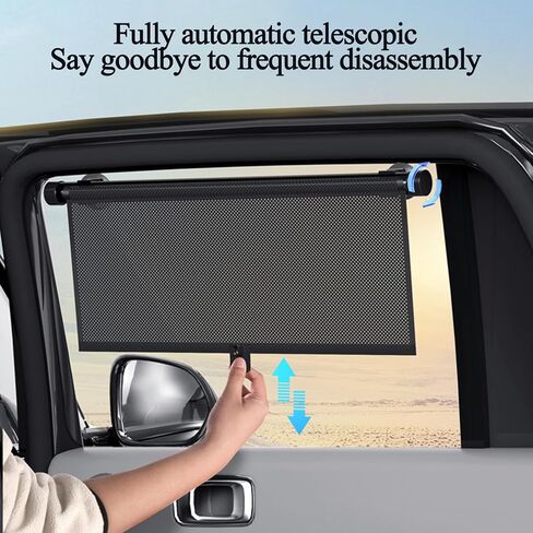 2 Pack Retractable Car Shades for Side Windows - Window Sun Shade for Car with Strong Suction Cups | Roller Shades UV Heat Block Sun Shade for Cars House Office Window (L:19.6"x19.6") in Saudi Arabia