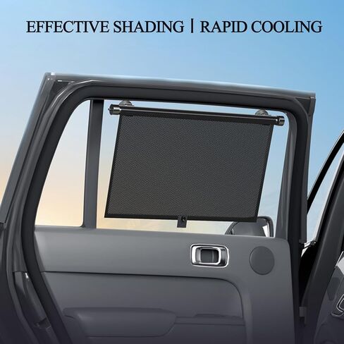2 Pack Retractable Car Shades for Side Windows - Window Sun Shade for Car with Strong Suction Cups | Roller Shades UV Heat Block Sun Shade for Cars House Office Window (L:19.6"x19.6") in Saudi Arabia