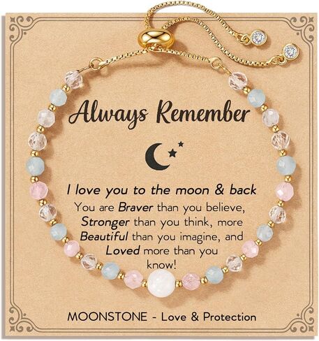 HGDEER Moonstone Trendy Bracelet Gift for Girls Teenagers - Birthday Christmas Gift- 100% Natural Stone Adjustable Bracelet with Inspirational Card & Gift Pouch in Saudi Arabia