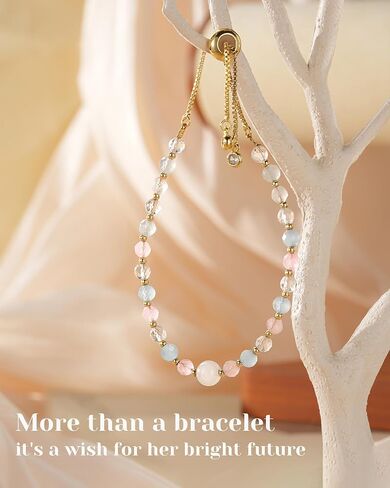 HGDEER Moonstone Trendy Bracelet Gift for Girls Teenagers - Birthday Christmas Gift- 100% Natural Stone Adjustable Bracelet with Inspirational Card & Gift Pouch in Saudi Arabia