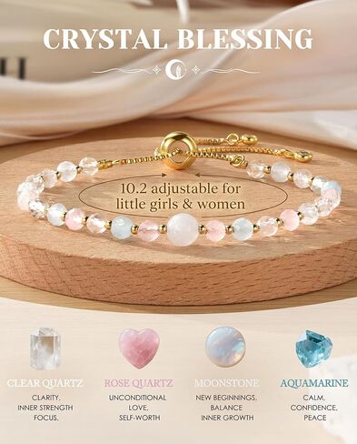 HGDEER Moonstone Trendy Bracelet Gift for Girls Teenagers - Birthday Christmas Gift- 100% Natural Stone Adjustable Bracelet with Inspirational Card & Gift Pouch in Saudi Arabia