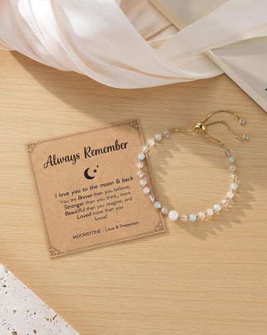HGDEER Moonstone Trendy Bracelet Gift for Girls Teenagers - Birthday Christmas Gift- 100% Natural Stone Adjustable Bracelet with Inspirational Card & Gift Pouch in Saudi Arabia