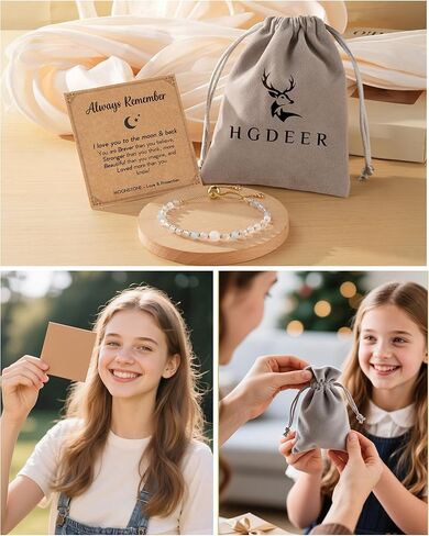 HGDEER Moonstone Trendy Bracelet Gift for Girls Teenagers - Birthday Christmas Gift- 100% Natural Stone Adjustable Bracelet with Inspirational Card & Gift Pouch in Saudi Arabia