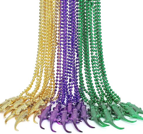 Ecally 24 Pcs Mardi Gras Beads Necklace Green Purple Gold Crawfish Crocodile Beads Necklace Lobster Mardi Gras Parade Throw Bulk Costumes Accessory Sets for Carnival Party Cosplay Supplies in Saudi Arabia