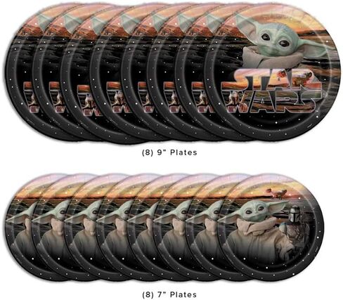 لوازم حفلات أعياد الميلاد السعيدة للأطفال من بيبي يودا ماندالوريان، تكفي 8 أشخاص، ديكور وأدوات طعام مع أطباق ومناديل وملصقات وقائمة تخطيط الحفلات in Kuwait