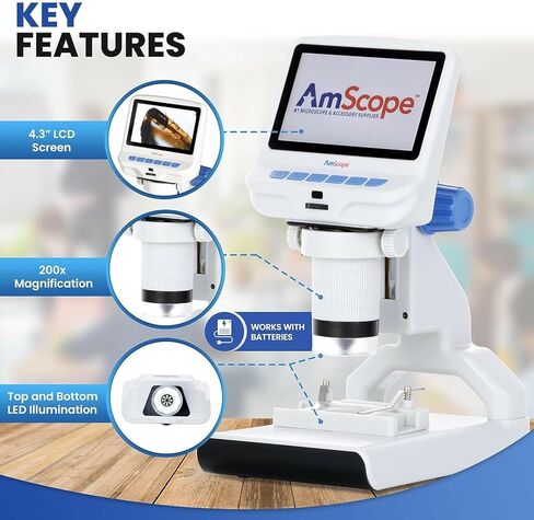 AmScope - 4.3 inch Premium 1080P HD Portable LCD Digital Color Microscope with Dual-LED Illumination - DM140 in Saudi Arabia