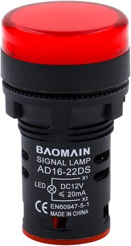 Baomain LED Indicator Pilot Light AD16 L22 AC/DC 12V 20mA Green Red Yellow Indicator lamp 3 Pieces in Saudi Arabia