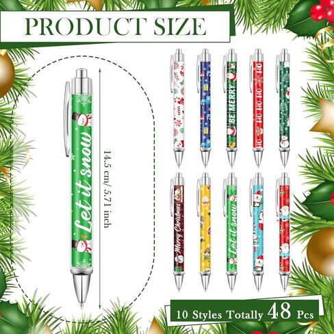 Yeaqee 48 Pcs Christmas Pens Christmas Retractable Ballpoint Pens Santa Claus Snowman Printing Pen 1.0 mm Black Gel Ink Pen for Xmas Winter Holiday Party Supplies in Saudi Arabia