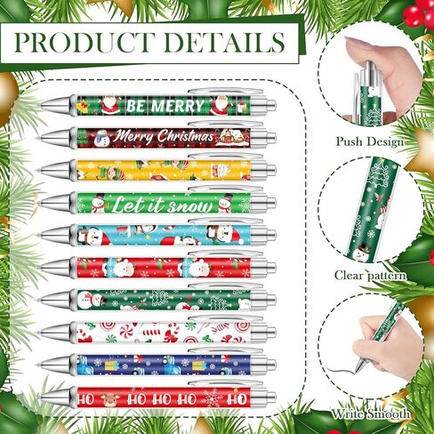 Yeaqee 48 Pcs Christmas Pens Christmas Retractable Ballpoint Pens Santa Claus Snowman Printing Pen 1.0 mm Black Gel Ink Pen for Xmas Winter Holiday Party Supplies in Saudi Arabia