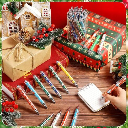 Yeaqee 48 Pcs Christmas Pens Christmas Retractable Ballpoint Pens Santa Claus Snowman Printing Pen 1.0 mm Black Gel Ink Pen for Xmas Winter Holiday Party Supplies in Saudi Arabia