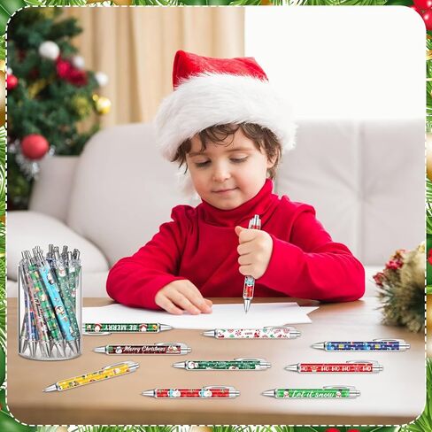 Yeaqee 48 Pcs Christmas Pens Christmas Retractable Ballpoint Pens Santa Claus Snowman Printing Pen 1.0 mm Black Gel Ink Pen for Xmas Winter Holiday Party Supplies in Saudi Arabia