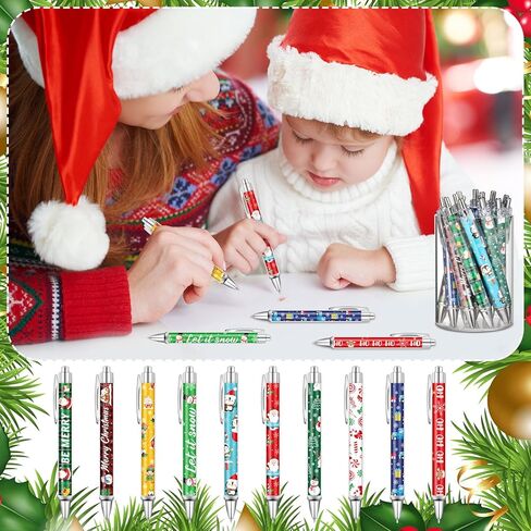 Yeaqee 48 Pcs Christmas Pens Christmas Retractable Ballpoint Pens Santa Claus Snowman Printing Pen 1.0 mm Black Gel Ink Pen for Xmas Winter Holiday Party Supplies in Saudi Arabia