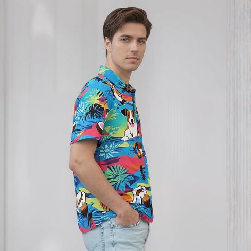 Men's Hawaiian Shirt Tops Vintage Short Sleeve Button Down Beach Shirt Male Tropical Floral Summer Pullover Party Holiday in Kuwait
