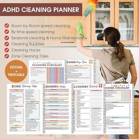 ADHD Cleaning Planner, Daily Weekly Monthly Household Cleaning Planner Schedule & Checklist Organizer, Stress-Free adhd Cleaning System for ADHD Minds with Reusable Pages in Saudi Arabia