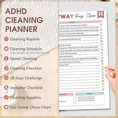 ADHD Cleaning Planner, Daily Weekly Monthly Household Cleaning Planner Schedule & Checklist Organizer, Stress-Free adhd Cleaning System for ADHD Minds with Reusable Pages in Saudi Arabia
