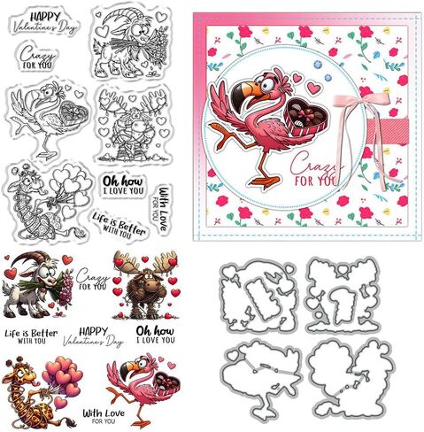 Valentine Day Stamps and Die Cuts for Card Making Animals Transparent Silicone Clear Stamp and Metal Cutting Dies Sets for DIY Scrapbooking Paper Crafting Seals Decorative Supplies in Saudi Arabia