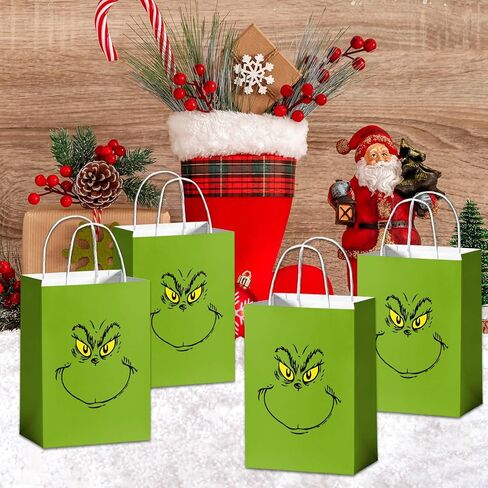 24 قطعة من أكياس هدايا عيد الميلاد من Reyust، أكياس ورقية لعيد الميلاد من Whoville، حقائب هدايا لشخصيات كرتونية مضحكة مع مقابض، حقائب هدايا Goody قابلة لإعادة الاستخدام، لوازم حفلات العطلات لتغليف الهدايا in Kuwait