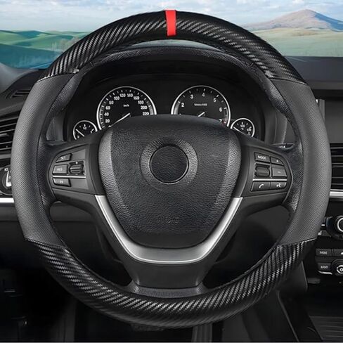 Carbon Fiber Steering Wheel Cover, Universal 15 inch Breathable Anti Slip Steering Wheel Covers, Car Interior Accessories for Men and Women, Fit for Most Car, Trucks, SVU in Saudi Arabia