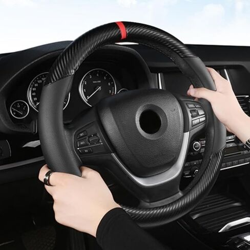 Carbon Fiber Steering Wheel Cover, Universal 15 inch Breathable Anti Slip Steering Wheel Covers, Car Interior Accessories for Men and Women, Fit for Most Car, Trucks, SVU in Saudi Arabia