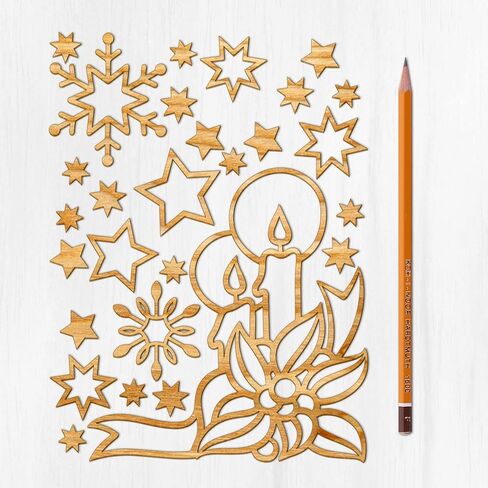 Ajoure Fine Lasercut Embelishments # Giant Snowflakes and Stars Vintage Veneer Wooden Plywood Silhouette for Craft in Saudi Arabia
