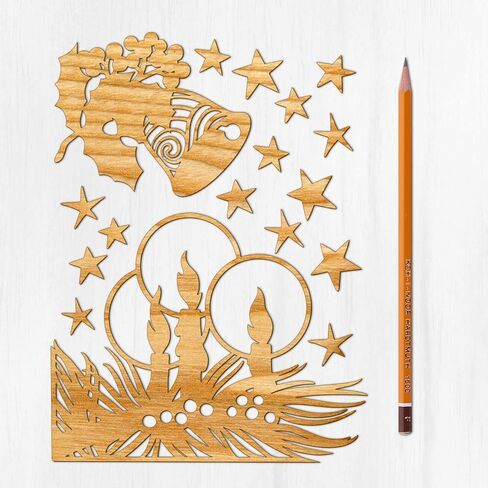 Ajoure Fine Lasercut Embelishments # Giant Snowflakes and Stars Vintage Veneer Wooden Plywood Silhouette for Craft in Saudi Arabia