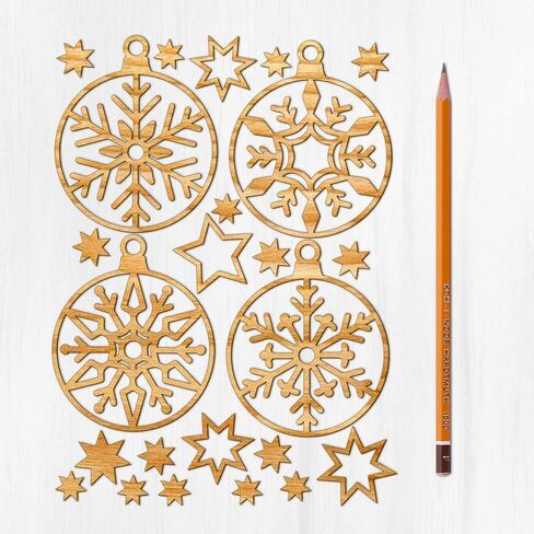 Ajoure Fine Lasercut Embelishments # Giant Snowflakes and Stars Vintage Veneer Wooden Plywood Silhouette for Craft in Saudi Arabia
