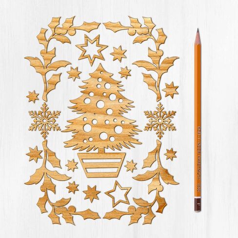 Ajoure Fine Lasercut Embelishments # Giant Snowflakes and Stars Vintage Veneer Wooden Plywood Silhouette for Craft in Saudi Arabia