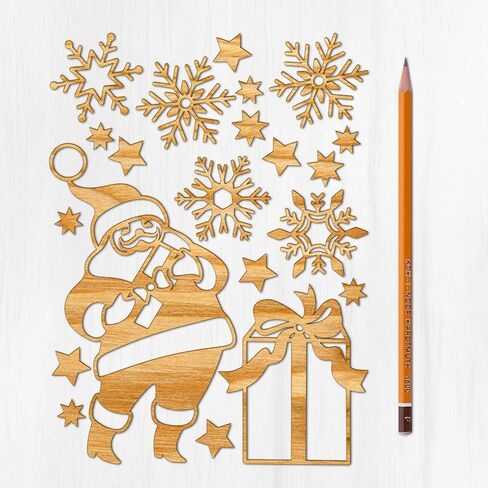 Ajoure Fine Lasercut Embelishments # Giant Snowflakes and Stars Vintage Veneer Wooden Plywood Silhouette for Craft in Saudi Arabia