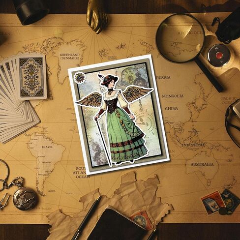 طوابع شفافة من GLOBLELAND Vintage Steampunk لصنع البطاقات، طوابع شفافة من السيليكون للمرأة الرجعية، أجنحة ميكانيكية، ختم شفاف لديكور القصاصات بنفسك، ديكور ألبوم الصور in Kuwait