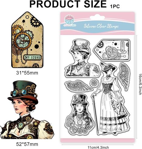 طوابع شفافة من GLOBLELAND Vintage Steampunk لصنع البطاقات، طوابع شفافة من السيليكون للمرأة الرجعية، أجنحة ميكانيكية، ختم شفاف لديكور القصاصات بنفسك، ديكور ألبوم الصور in Kuwait