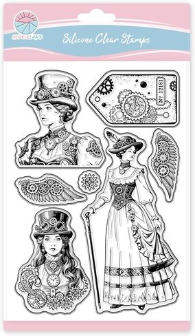 طوابع شفافة من GLOBLELAND Vintage Steampunk لصنع البطاقات، طوابع شفافة من السيليكون للمرأة الرجعية، أجنحة ميكانيكية، ختم شفاف لديكور القصاصات بنفسك، ديكور ألبوم الصور in Kuwait