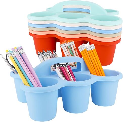 6 Pack Classroom Caddy with Handle 6 Compartments Table Caddies for Classroom Plastic Drink Cup Caddy Holder Portable Storage Caddies for Art School Office Organization in Kuwait