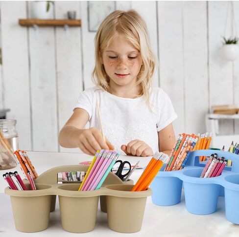 6 Pack Classroom Caddy with Handle 6 Compartments Table Caddies for Classroom Plastic Drink Cup Caddy Holder Portable Storage Caddies for Art School Office Organization in Kuwait