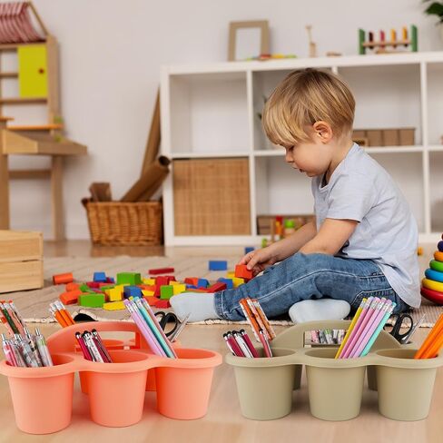 6 Pack Classroom Caddy with Handle 6 Compartments Table Caddies for Classroom Plastic Drink Cup Caddy Holder Portable Storage Caddies for Art School Office Organization in Kuwait