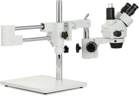 AmScope SM-4TZ-56S مجهر تكبير ستيريو ثلاثي العينيات احترافي، عدسات WH10x، تكبير 3.5X-90X، هدف تكبير 0.7X-4.5X، ضوء حلقة LED 56 لمبة، حامل ذراع مزدوج، 110 فولت-120 فولت، 110 فولت-240 فولت، تتضمن عدسة بارلو 0.5X و2.0X in Kuwait
