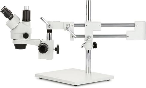 AmScope SM-4TZ-56S مجهر تكبير ستيريو ثلاثي العينيات احترافي، عدسات WH10x، تكبير 3.5X-90X، هدف تكبير 0.7X-4.5X، ضوء حلقة LED 56 لمبة، حامل ذراع مزدوج، 110 فولت-120 فولت، 110 فولت-240 فولت، تتضمن عدسة بارلو 0.5X و2.0X in Kuwait