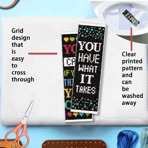 FREEBLOSS 12 Set Cross Stitch Bookmark Kit for Adult Beginners Stamped Cross Stitch Kits Inspirational Copywriting Embroidery Bookmarks Craft Kit with Instructions for Gift 11CT 8"x2.4" in Saudi Arabia