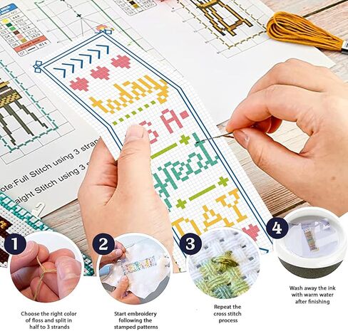 FREEBLOSS 12 Set Cross Stitch Bookmark Kit for Adult Beginners Stamped Cross Stitch Kits Inspirational Copywriting Embroidery Bookmarks Craft Kit with Instructions for Gift 11CT 8"x2.4" in Saudi Arabia