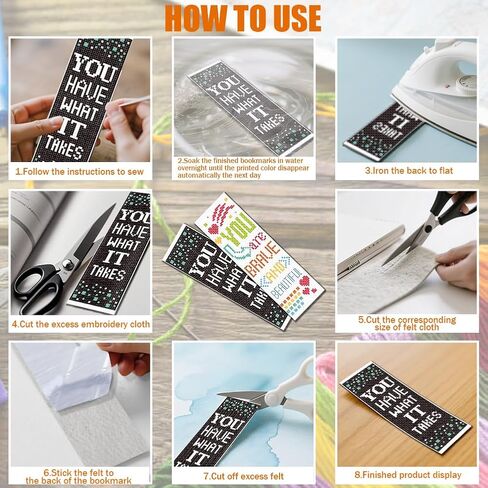 FREEBLOSS 12 Set Cross Stitch Bookmark Kit for Adult Beginners Stamped Cross Stitch Kits Inspirational Copywriting Embroidery Bookmarks Craft Kit with Instructions for Gift 11CT 8"x2.4" in Saudi Arabia