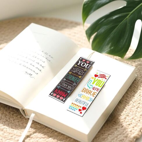 FREEBLOSS 12 Set Cross Stitch Bookmark Kit for Adult Beginners Stamped Cross Stitch Kits Inspirational Copywriting Embroidery Bookmarks Craft Kit with Instructions for Gift 11CT 8"x2.4" in Saudi Arabia