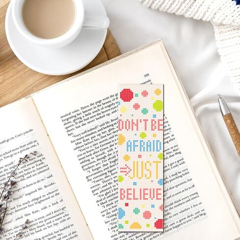 FREEBLOSS 12 Set Cross Stitch Bookmark Kit for Adult Beginners Stamped Cross Stitch Kits Inspirational Copywriting Embroidery Bookmarks Craft Kit with Instructions for Gift 11CT 8"x2.4" in Saudi Arabia